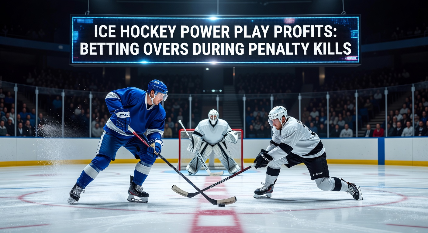 Eishockey-Spieler im Powerplay mit intensivem Schuss auf das Tor, während der Penalty Kill andauert